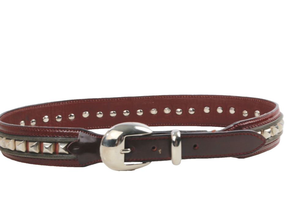 Vintage Italian Burgundy Leather Studded Western Belt Silver Buckle 75/30 Italy